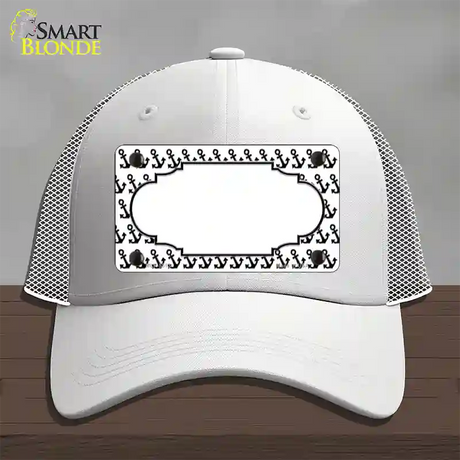 White Black Anchor Scallop Center Novelty License Plate Hat Mesh / White