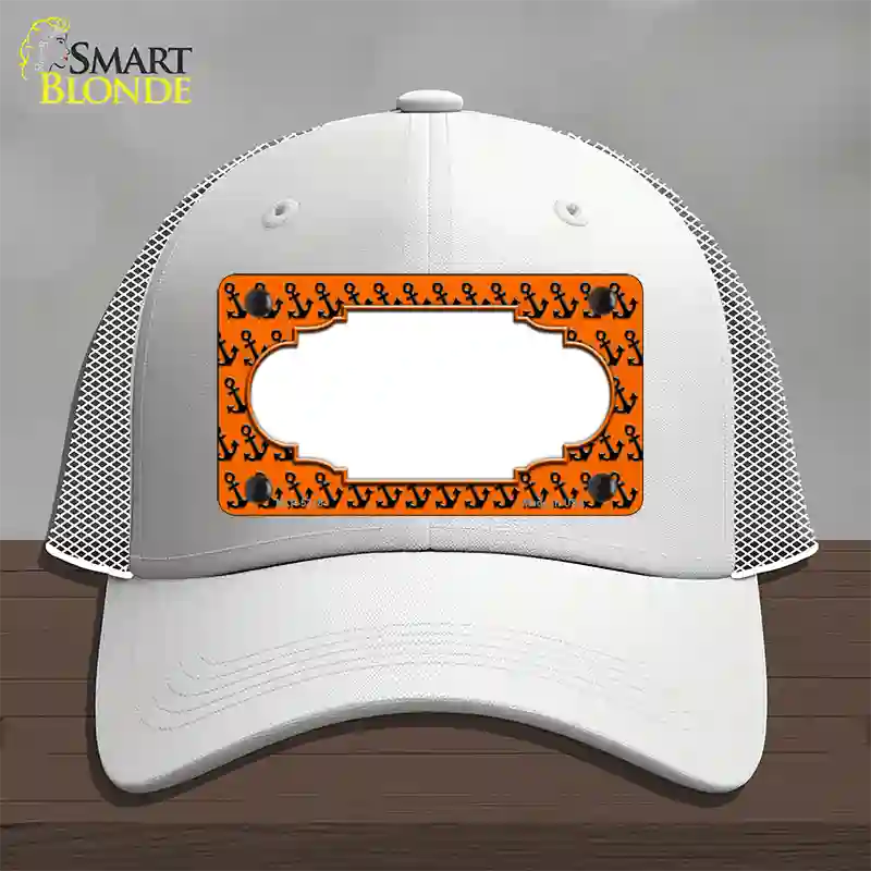 Orange Black Anchor Scallop Center Novelty License Plate Hat Mesh / White