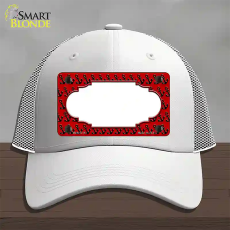 Red Black Anchor Scallop Center Novelty License Plate Hat Mesh / White