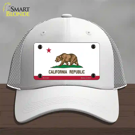 California State Flag Novelty License Plate Hat Mesh / White