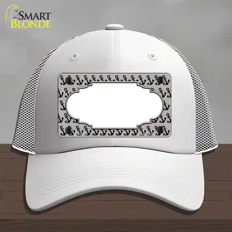 Grey Black Anchor Scallop Center Novelty License Plate Hat Mesh / White