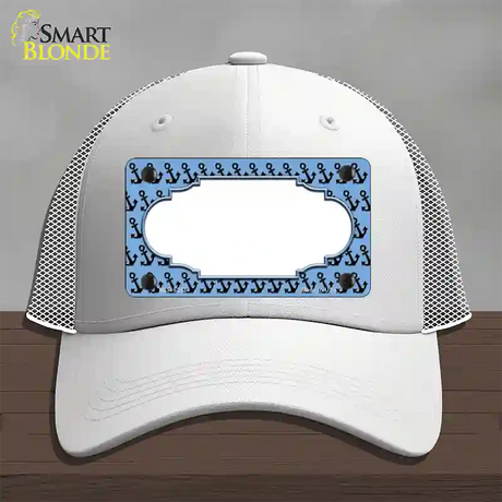 Light Blue Black Anchor Scallop Center Novelty License Plate Hat Mesh / White