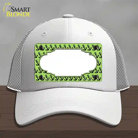 Lime Green Black Anchor Scallop Center Novelty License Plate Hat Mesh / White