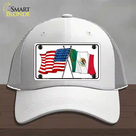 United States Mexico Flag Novelty License Plate Hat Mesh / White