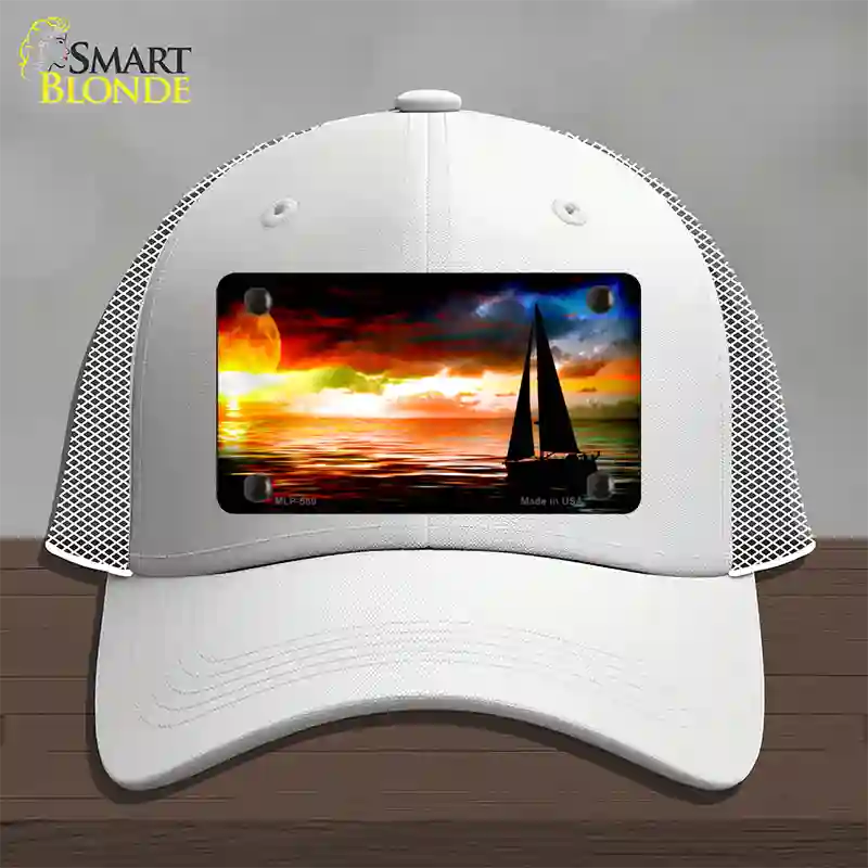 Sailboat Novelty License Plate Hat Mesh / White