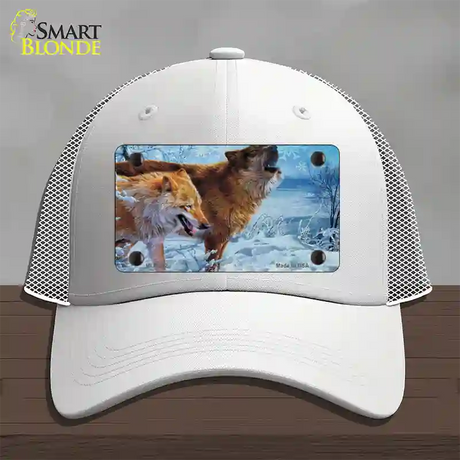 Wintertime Wolf Novelty License Plate Hat Mesh / White