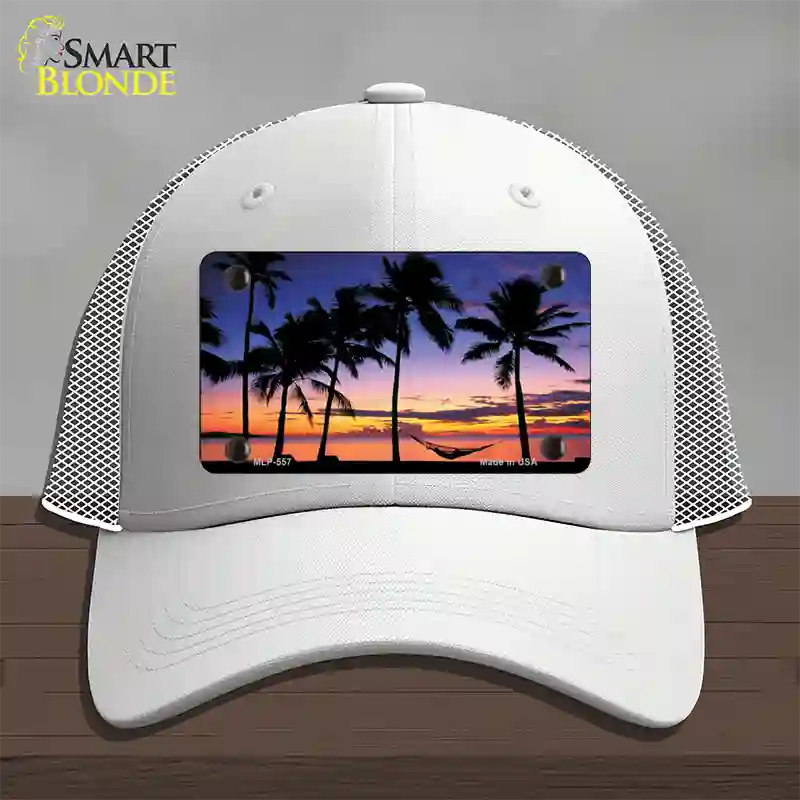 Sunset Hammock Novelty License Plate Hat Mesh / White