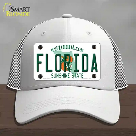 Florida Sunshine State Novelty License Plate Hat Mesh / White