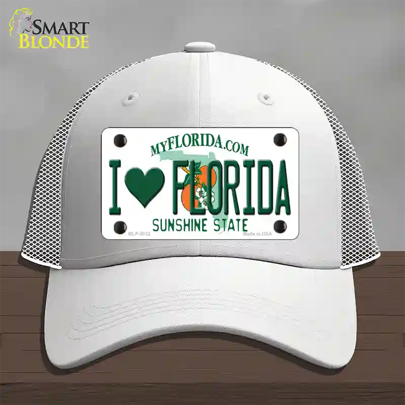 I Love Florida Novelty License Plate Hat Mesh / White