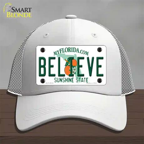 Believe Florida Novelty License Plate Hat Mesh / White