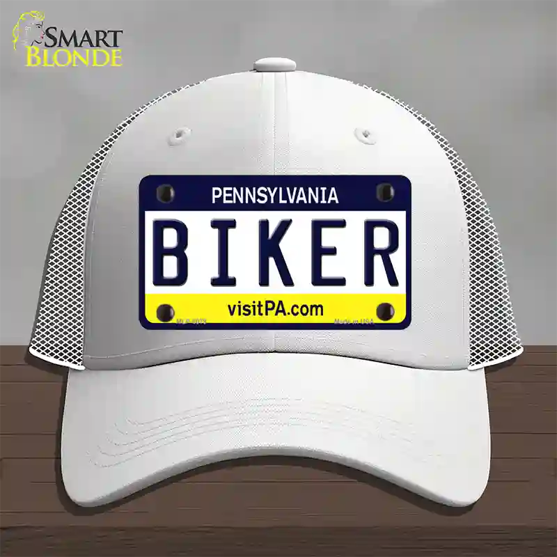 Biker Pennsylvania State Novelty License Plate Hat Mesh / White