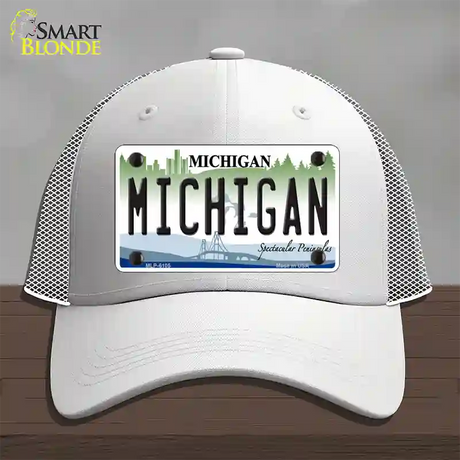 Michigan Novelty License Plate Hat Mesh / White