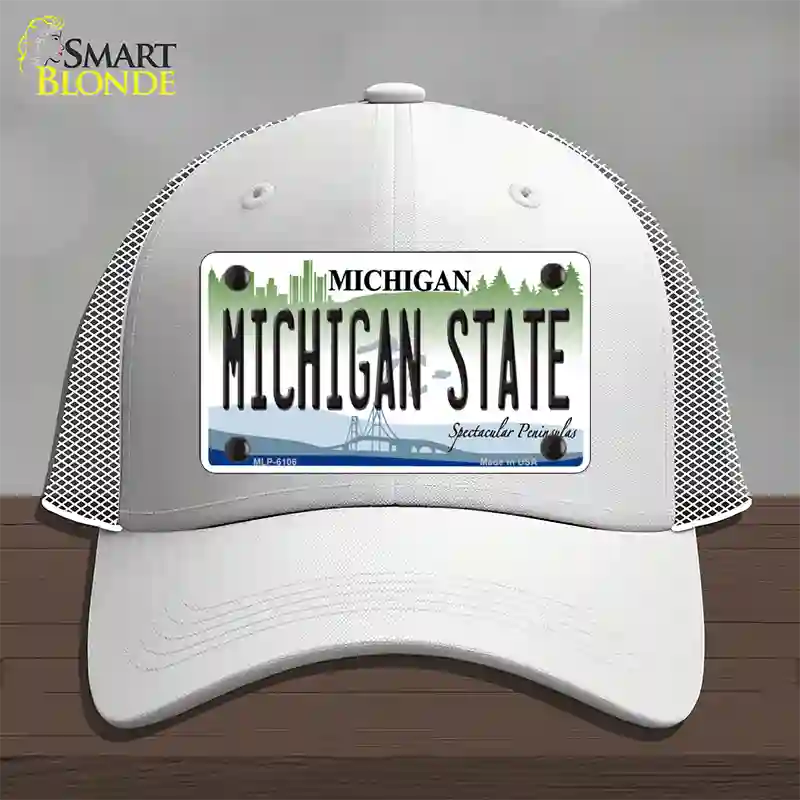 Michigan State Novelty License Plate Hat Mesh / White