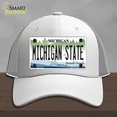 Michigan State Novelty License Plate Hat Mesh / White