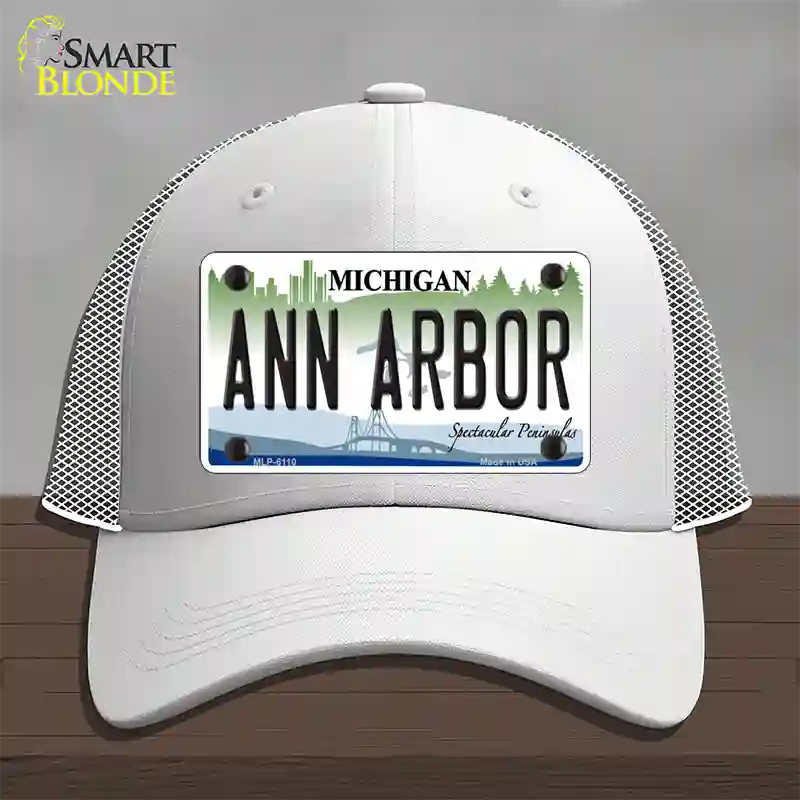 Ann Arbor Michigan Novelty License Plate Hat Mesh / White