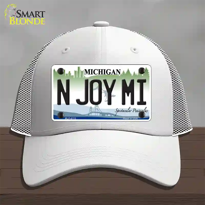 N Joy Mi Michigan Novelty License Plate Hat Mesh / White