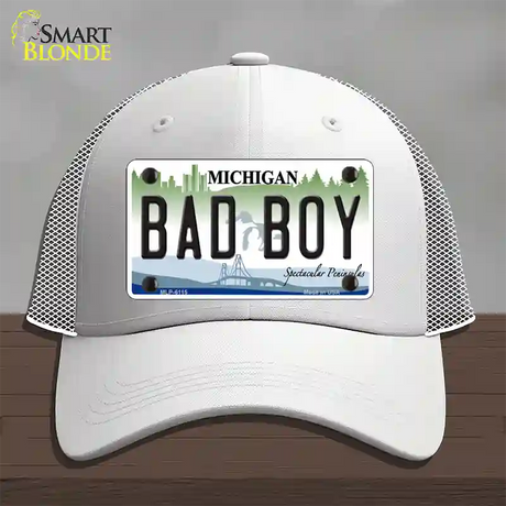 Bad Boy Michigan Novelty License Plate Hat Mesh / White