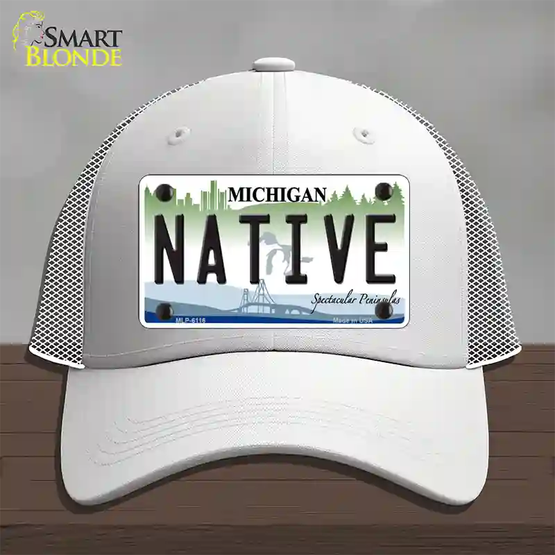 Native Michigan Novelty License Plate Hat Mesh / White