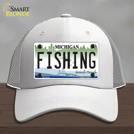 Fishing Michigan Novelty License Plate Hat Mesh / White