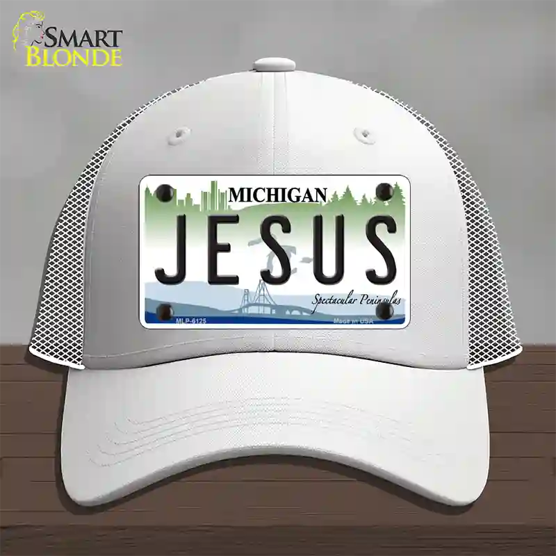 Jesus Michigan Novelty License Plate Hat Mesh / White