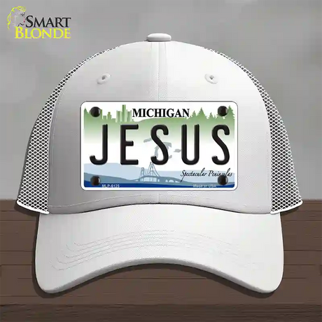 Jesus Michigan Novelty License Plate Hat Mesh / White