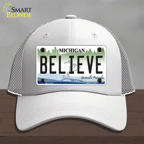 Believe Michigan Novelty License Plate Hat Mesh / White