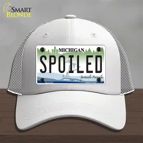 Spoiled Michigan Novelty License Plate Hat Mesh / White