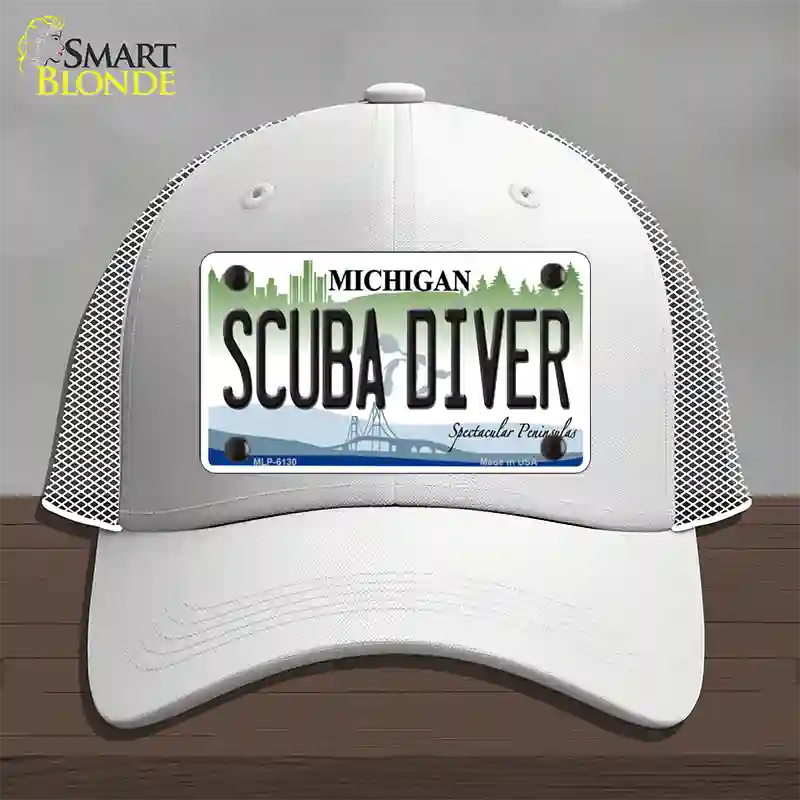 Scuba Diver Michigan Novelty License Plate Hat Mesh / White