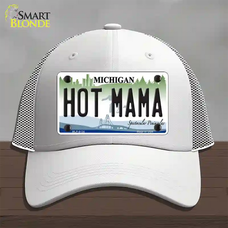 Hot Mama Michigan Novelty License Plate Hat Mesh / White