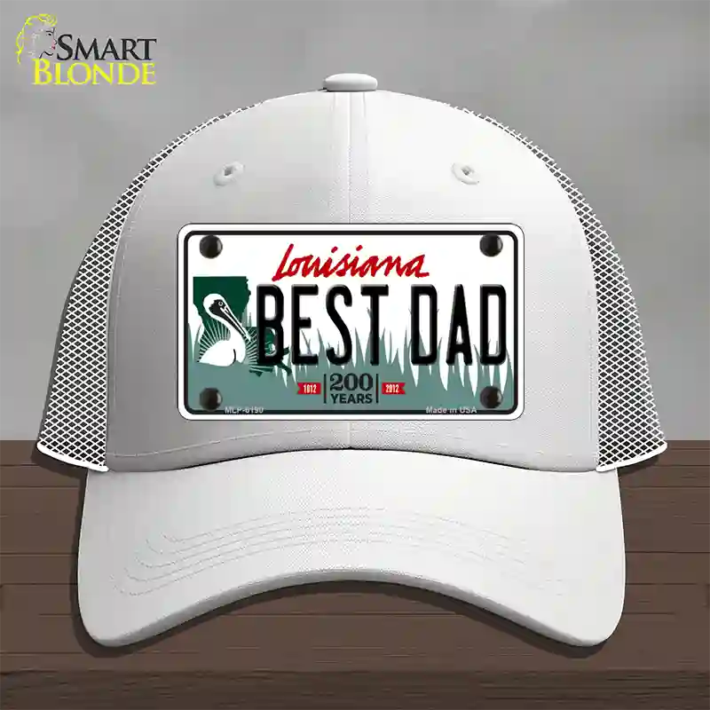 Best Dad Louisiana Novelty License Plate Hat Mesh / White