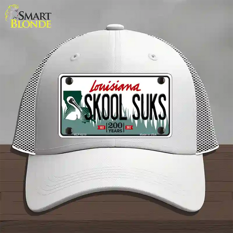 Skool Suks Louisiana Novelty License Plate Hat Mesh / White