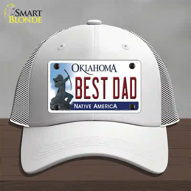 Best Dad Oklahoma Novelty License Plate Hat Mesh / White