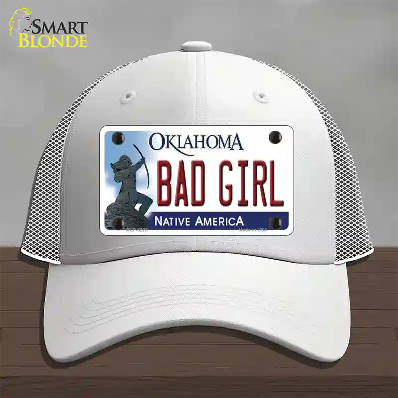 Bad Girl Oklahoma Novelty License Plate Hat Mesh / White