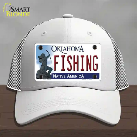 Fishing Oklahoma Novelty License Plate Hat Mesh / White