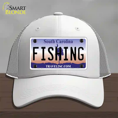 Fishing South Carolina Novelty License Plate Hat Mesh / White