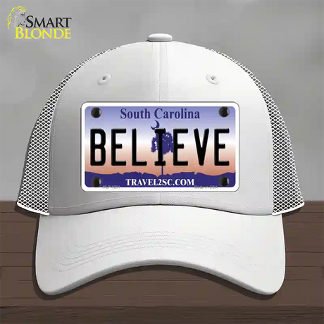 Believe South Carolina Novelty License Plate Hat Mesh / White