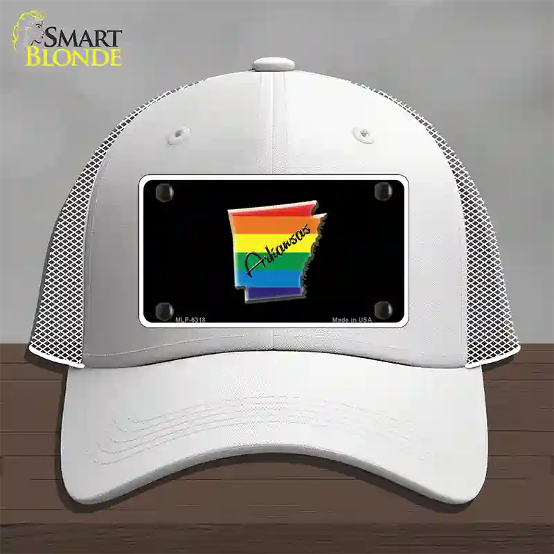 Arkansas Rainbow Novelty License Plate Hat Mesh / White