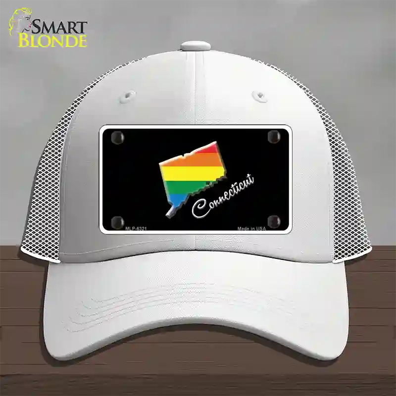 Connecticut Rainbow Novelty License Plate Hat Mesh / White