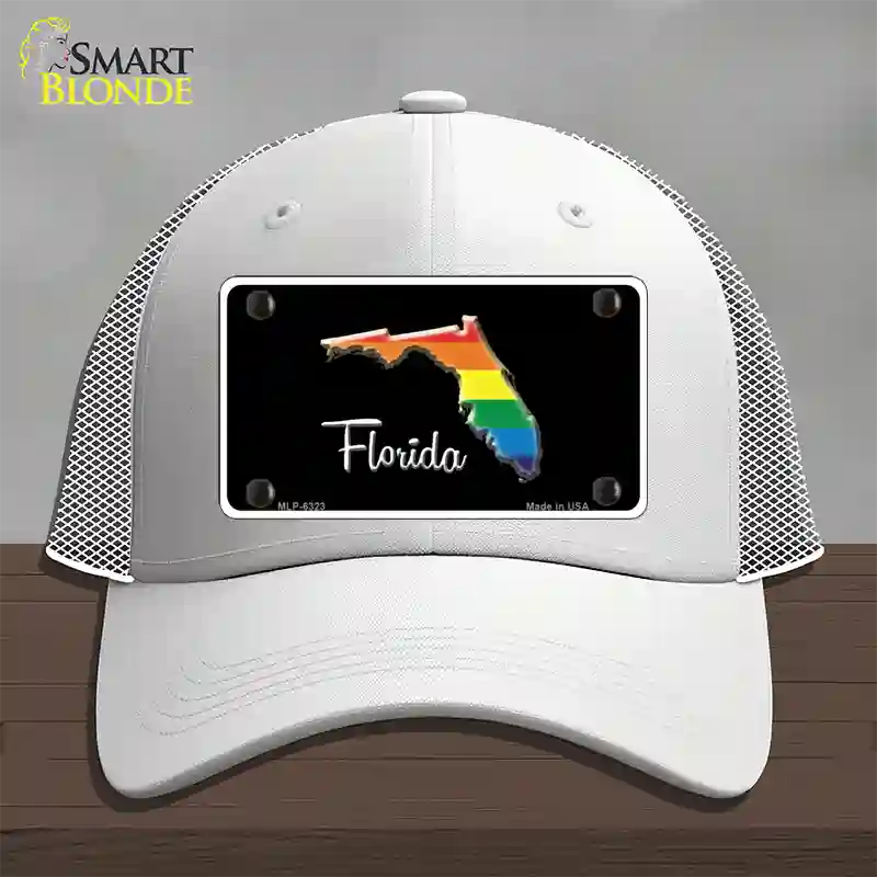 Florida Rainbow Novelty License Plate Hat Mesh / White