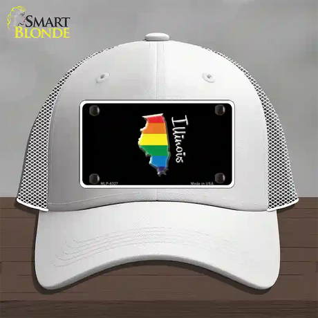 Illinois Rainbow Novelty License Plate Hat Mesh / White