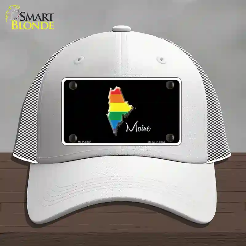 Maine Rainbow Novelty License Plate Hat Mesh / White