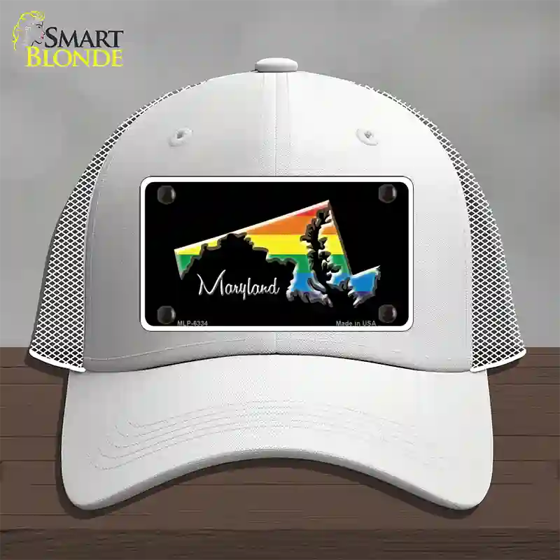 Maryland Rainbow Novelty License Plate Hat Mesh / White