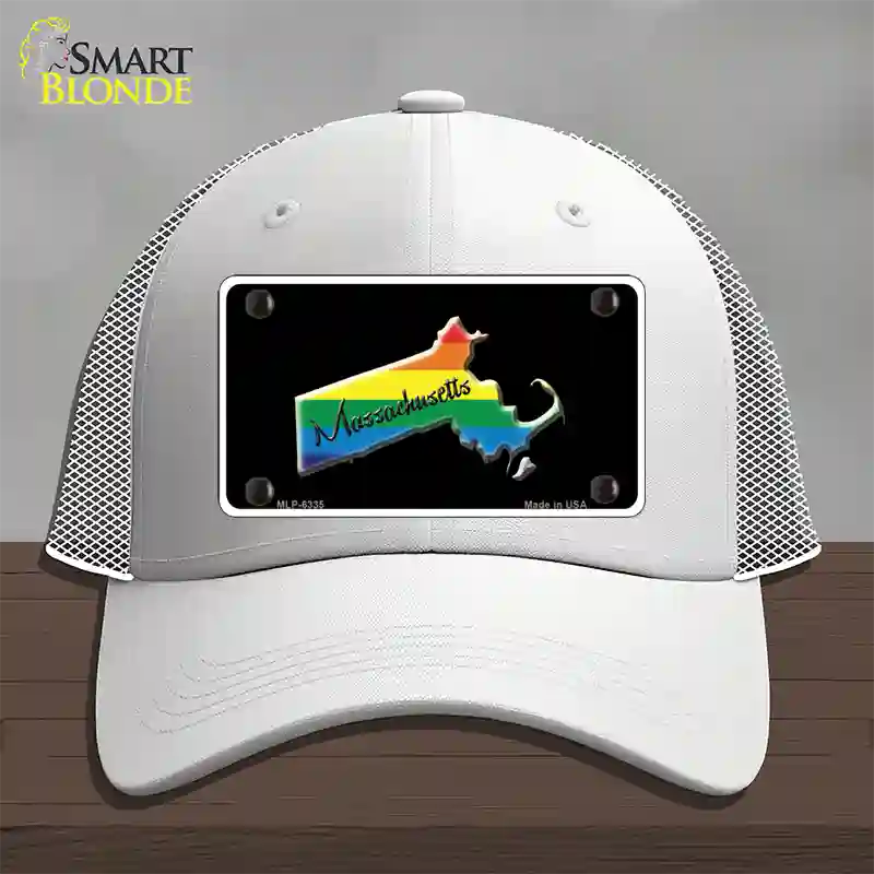 Massachusetts Rainbow Novelty License Plate Hat Mesh / White