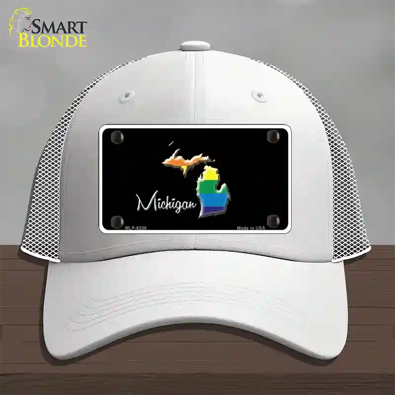 Michigan Rainbow Novelty License Plate Hat Mesh / White