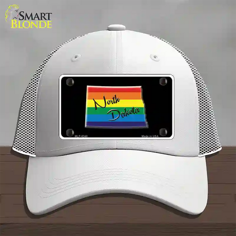 North Dakota Rainbow Novelty License Plate Hat Mesh / White