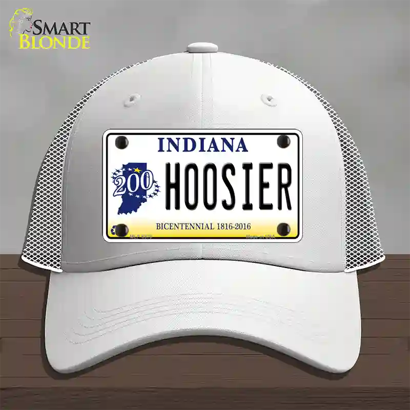 Hoosier Indiana Novelty License Plate Hat Mesh / White