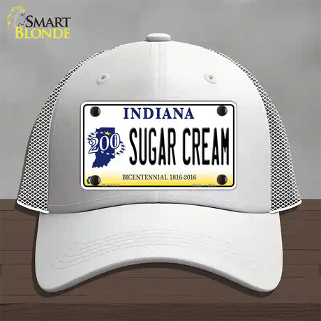 Sugar Cream Indiana Novelty License Plate Hat Mesh / White