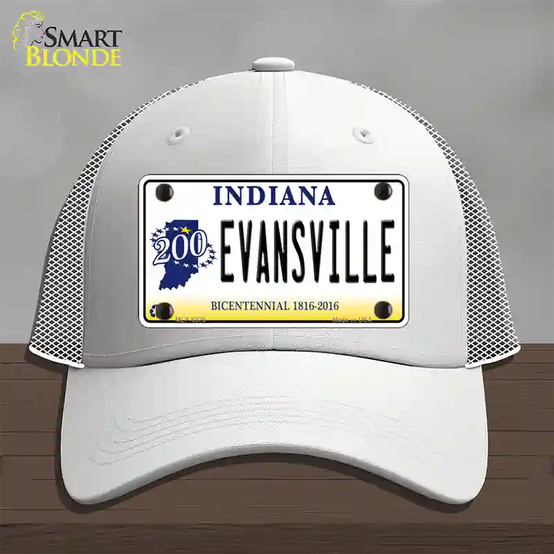 Evansville Indiana Novelty License Plate Hat Mesh / White