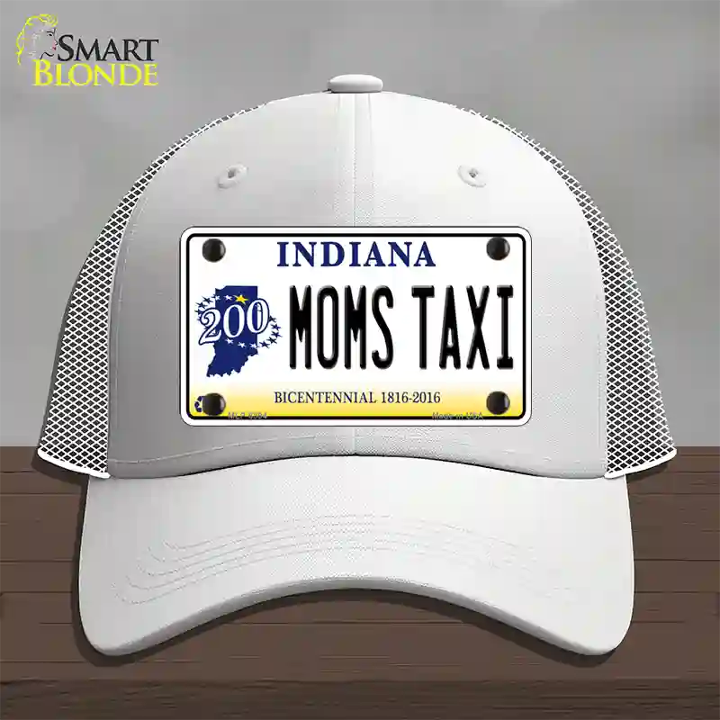 Moms Taxi Indiana Novelty License Plate Hat Mesh / White