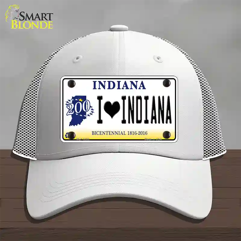 I Love Indiana Novelty License Plate Hat Mesh / White